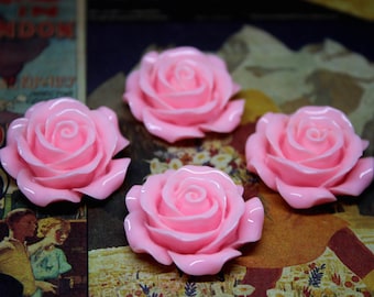 4 pcs Pink Resin Rose Flower Cabochon 30mm for all your DIY needs. K-05