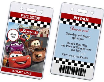 Disney Cars PIT PASS Birthday Invitation. Disney Cars Pit Pass Invitation. Disney Cars Invitation. Matey, McQueen. Digital (you print)