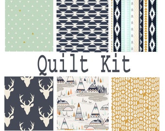 Baby Quilt Kit | Baby Quilt | Pre Cut Unfinished Craft Supply Quilt Fabric Baby Boy Crib Quilt Aztec Gender Neutral Lodge Deer Tribal