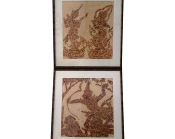 Midcentury Thai Temple Rubbings, Pair