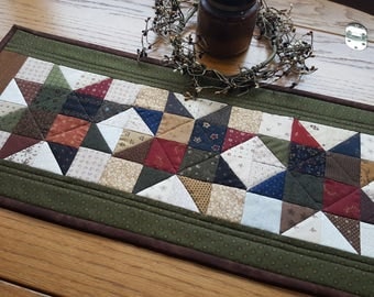 Quilted Table Runner / Primitive Table Runner / Quilted Star Table Runner/ Scrappy Table Runner/ Handmade