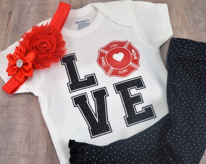 LOVE Fireman Hero Baby One-Piece Newborn Infant Toddler Cute Baby Shower Birthday Coming Home Outfit Creeper Daddy Fireman Firefighter Shirt