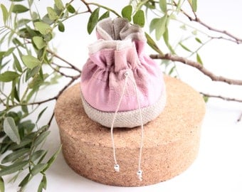 Small pink silk jewelry purse candy, bridesmaids gift.