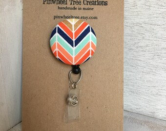 Geometric Badge Reel, Retractable Badge Holder, Fabric Swivel ID Name Holder, Student Nurse Teacher Coach Gift