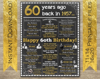 1957 Birthday Sign, 60th Birthday Sign, Back in 1957, Happy 60th Birthday, 60th Birthday Poster, 1957 Birthday Party, 60 Gold