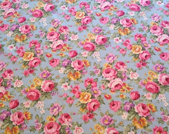 Floral Roses Cotton, Poplin Fabric, Vintage Dress, Retro Dress, Ladies Dress, Girls Dress, Craft Supplies, Sewing Material