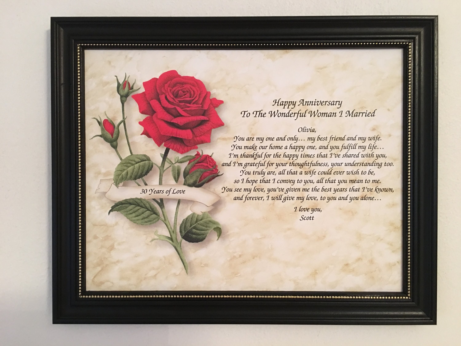 30th Anniversary Gift For Wife Love Poem Personalized