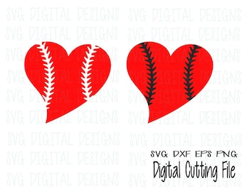 Baseball Heart SVG Cut File Design Sports Clipart Digital Cutting file great for Silhouette Cricut Svg Dxf Eps Png SVG Digtial Designs