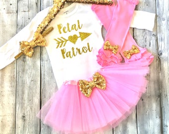 Petal patrol outfit, petal patrol shirt, flower girl shirt, flower girl outfit, wedding gift, flower girl gift, pink gold, flower girl tutu