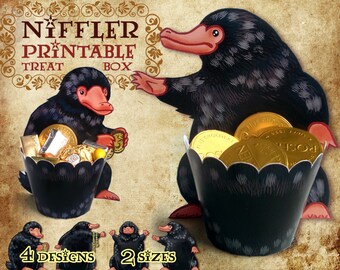Niffler Printable Treat Box, Fantastic Beasts party, Harry Potter party, birthday decorations, cupcake wrapper, jewelry box, Newt Scamander,