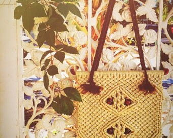 70's Macrame Purse Beaded Bohemiam Hippie Chic