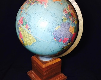 1940s Replogle 10 Inch Precision Globe With Wood Petastool