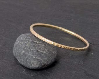 thin gold ring, 8 CT, hammered, stacking ring