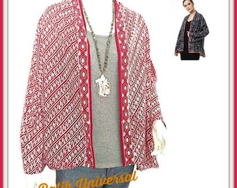 BOHO KIMONO. Cardigan Kimono. Open Cardigan. Cardigan Batik. Cardigan Tribal. Boho Cardigan. Indonesian. Handmade. Batik Clothing -CINDY Red