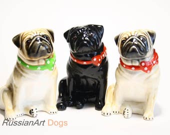 Pug dog ceramic figurine handmade statue