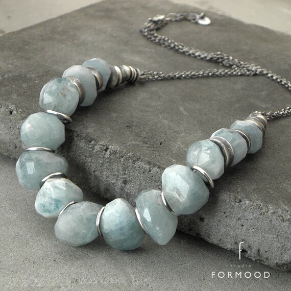 Raw sterling silver and aquamarine Necklace