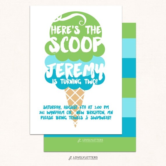 Ice Cream Invitation / Ice Cream Birthday Invitation / Summer Birthday Invitation / Here's The Scoop Invitation / Digital / Ice Cream Party Il_570xn
