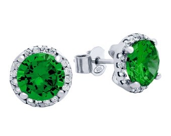 Emerald earrings. Sterling silver cz emerald earrings. Sterling silver earrings. May birthstone earrings. Sterling silver gemstone earrings