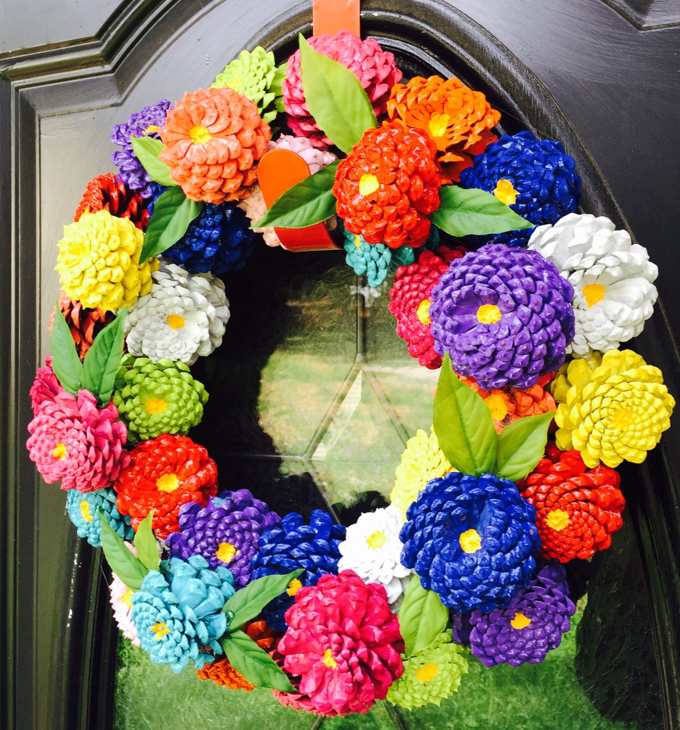 Zinnia Pinecone Wreath Front Door Wreath Pine Cone Wreath