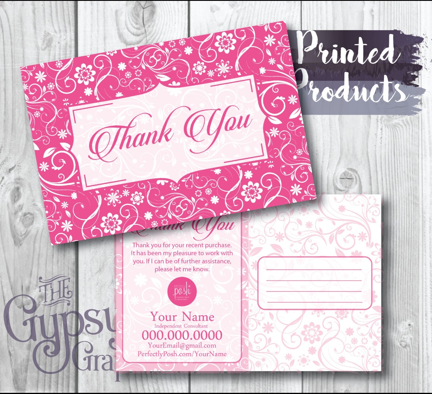 Perfectly Posh Thank You Cards Pink Floral