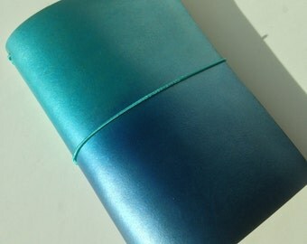 Leather travelers notebook cover,planner, midori, fauxdori. Ocean ombre dyed. Choose your size