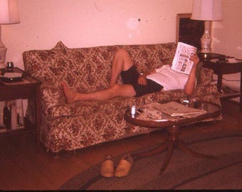 Vintage 35mm Slide Photo Kodachrome Man On Couch Reading Magazine