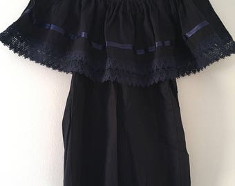 Campesina mexican navy blue blouse