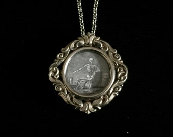 antique french memento mori skeleton reliquary locket necklace