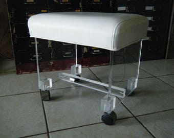 Lucite stool | Etsy - Vintage Mid Century Modern Retro Lucite Vanity Stool White Cushion With  Wheels