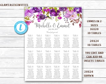 Wedding Seating Chart Template, Floral Wedding Seating Chart, Seating Chart Template, Seating Board, YOU EDIT, Seating Template, Floral