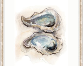2 Oysters - SMc. Originals, watercolor painting, rustic, modern, original artwork, nature decor, oyster art