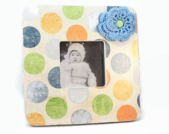 Square Picture Frame, Polka Dot, Baby Room Decor, Boy's Room, Girl's Room, Nursery Frame, Distressed Wood Frame, Nursery Decor, Painted