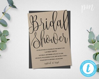 Bridal Shower Invitation Template, Bridal Shower Invite, Instant Download, Wedding Shower Invitation Printable, Calligraphy Script