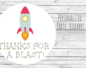 Personalized Rocketship Space Ship Outerspace Boy Birthday Party Favors Goodie Bag Thank You Tags Stickers Lables You Choose Size