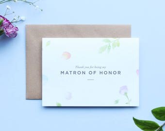 Thank you Matron of Honor Card/Amelia Matron of Honor Card/Matron of Honor/Floral Matron of Honor Card/Watercolour Matron of Honor Card