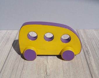 Wooden toy car push toy car on wheels toddler babies gift boy wood little yellow baby rolling kids child’s