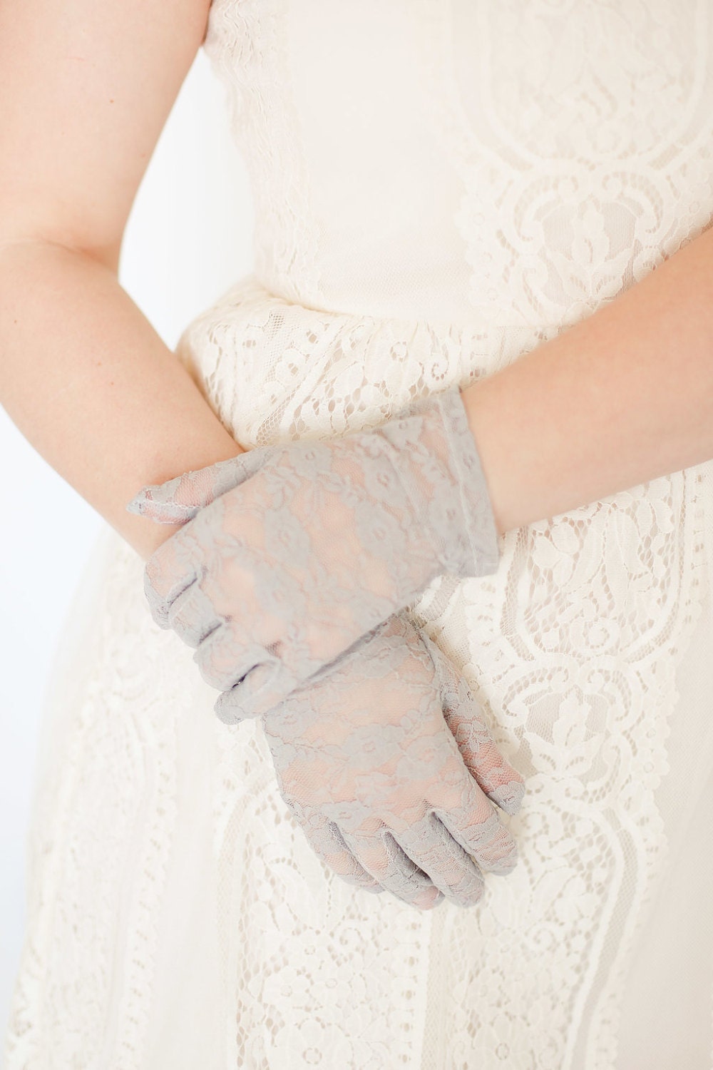 Gray Women's Lace Gloves Lace Gloves Tea Party Gloves