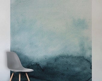 Turquoise Watercolour Wall Mural, Self Adhesive Fabric or Paste&Glue Wallpaper, Watercolour Home Decor