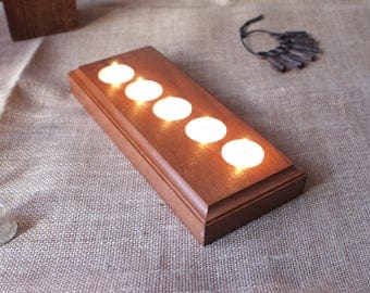 Red Wood Candle Holders - 5 Tea Lights - Minimalist Design Candle Holder