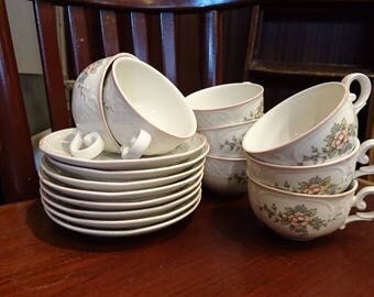 Rosette crockery, vintage Rosette, Rosette Villeroy Boch, Villeroy and Boch, tea cup with saucer, Rosette tea cup, tea cup saucer, tea set