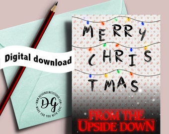 Printable Stranger things Christmas card, Christmas lights, the Upside down, Stranger things card, Mike Lucas Dustin Eleven Will
