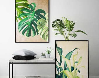 Botanical Print Set Monstera Leaf Print Tropical Print Monstera Plant Print Monstera Print Tropical Leaf Art Print Monstera Deliciosa