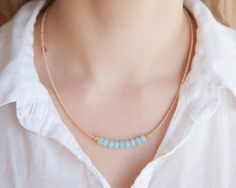 Aquamarine Necklace, Aquamarine Boho Gift, Boho Jewelry, Birthstone Gift For Her, Boho Aquamarine Necklace, Boho Beaded Necklace, Boho Luxe