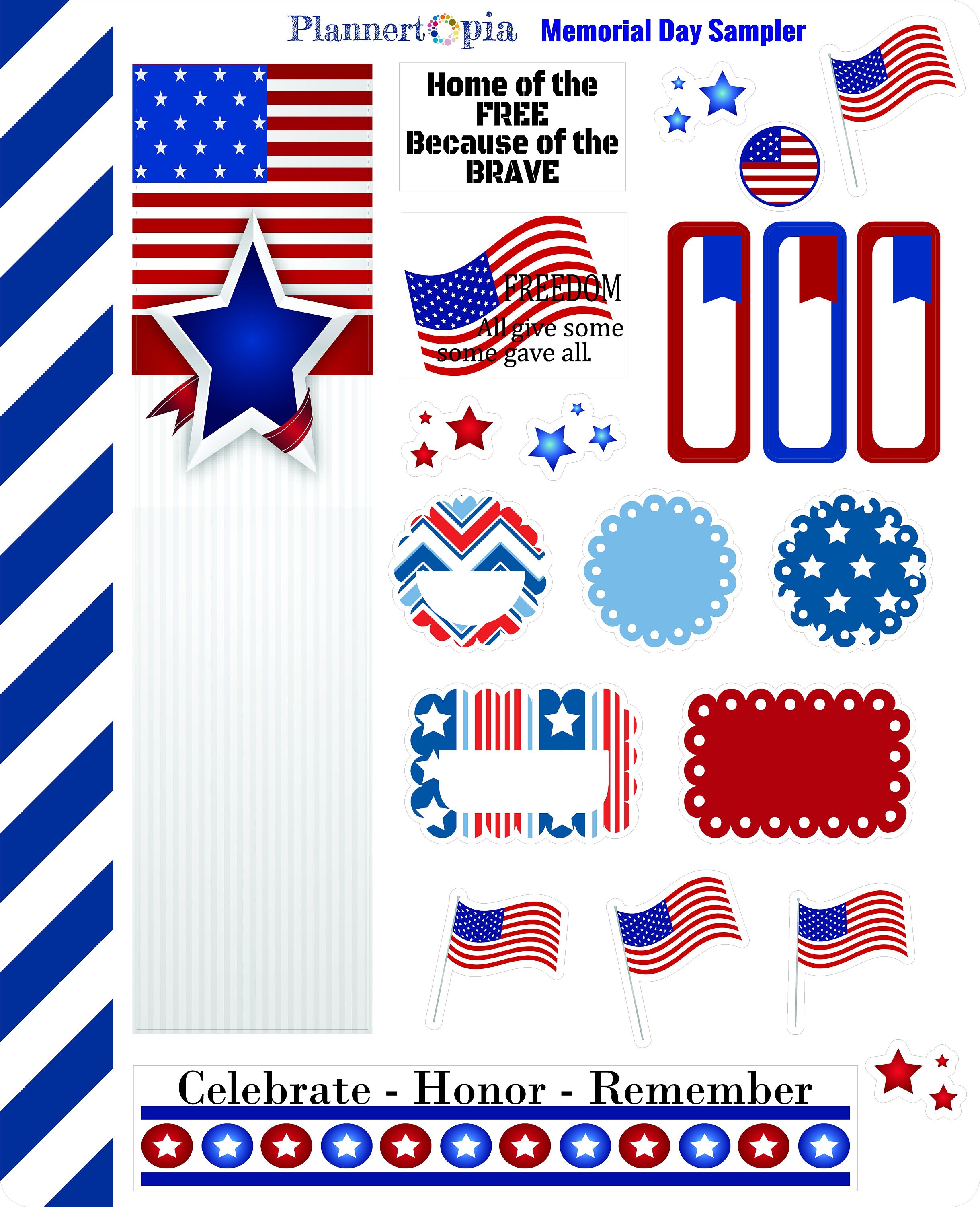 Memorial Day Sampler Planner Stickers, Memorial Day Planner Stickers