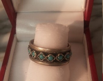 1930s Sterling Silver Ring with Small Turquoise Cabachons and open back