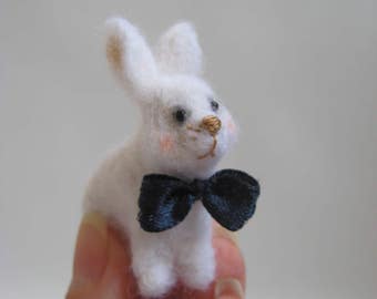 Needle Felted Rabbit With a Bow-Tie. Felted Miniature.