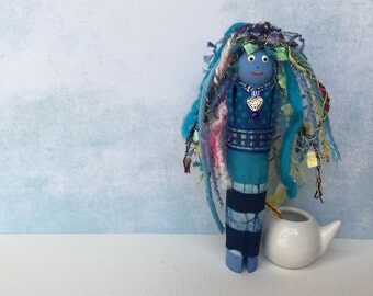 Worry Doll, Wooden Clothespin Art Dolls, Gift for Her, OOAK Folk Art Wooden Ornament, Whimsical Folk Art Doll