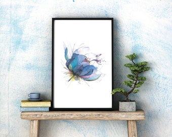 Blue lotus – watercolour A3 art print