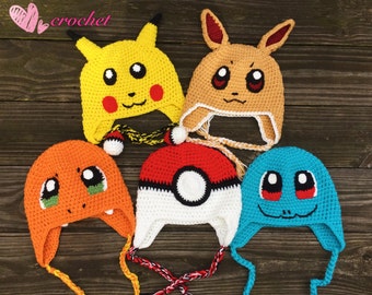 READY to Ship!Pokemon hat, Pikachu hat,Pokeball hat, Squirtle hat, Charmander hat,Eevee hat,children hat,crochet hat, handmade hat,ready to