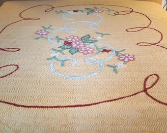 Yellow Full Size 1950's Chenille Bedspread
